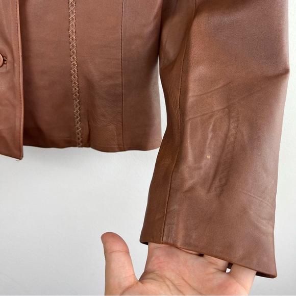 Danier Authentic Vintage Brown Camel Genuine Leather Button Front Blazer size M - Picture 5 of 15